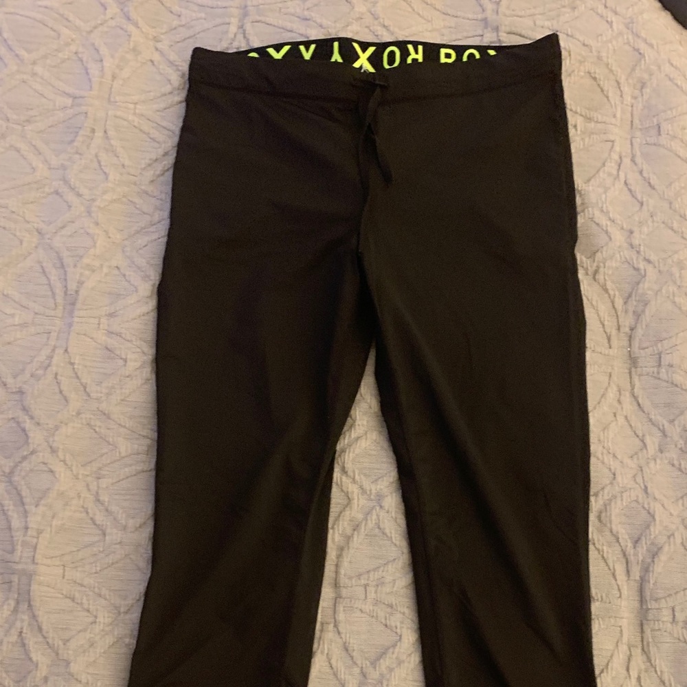 Roxy black leggings shiny fabric drawstring waist